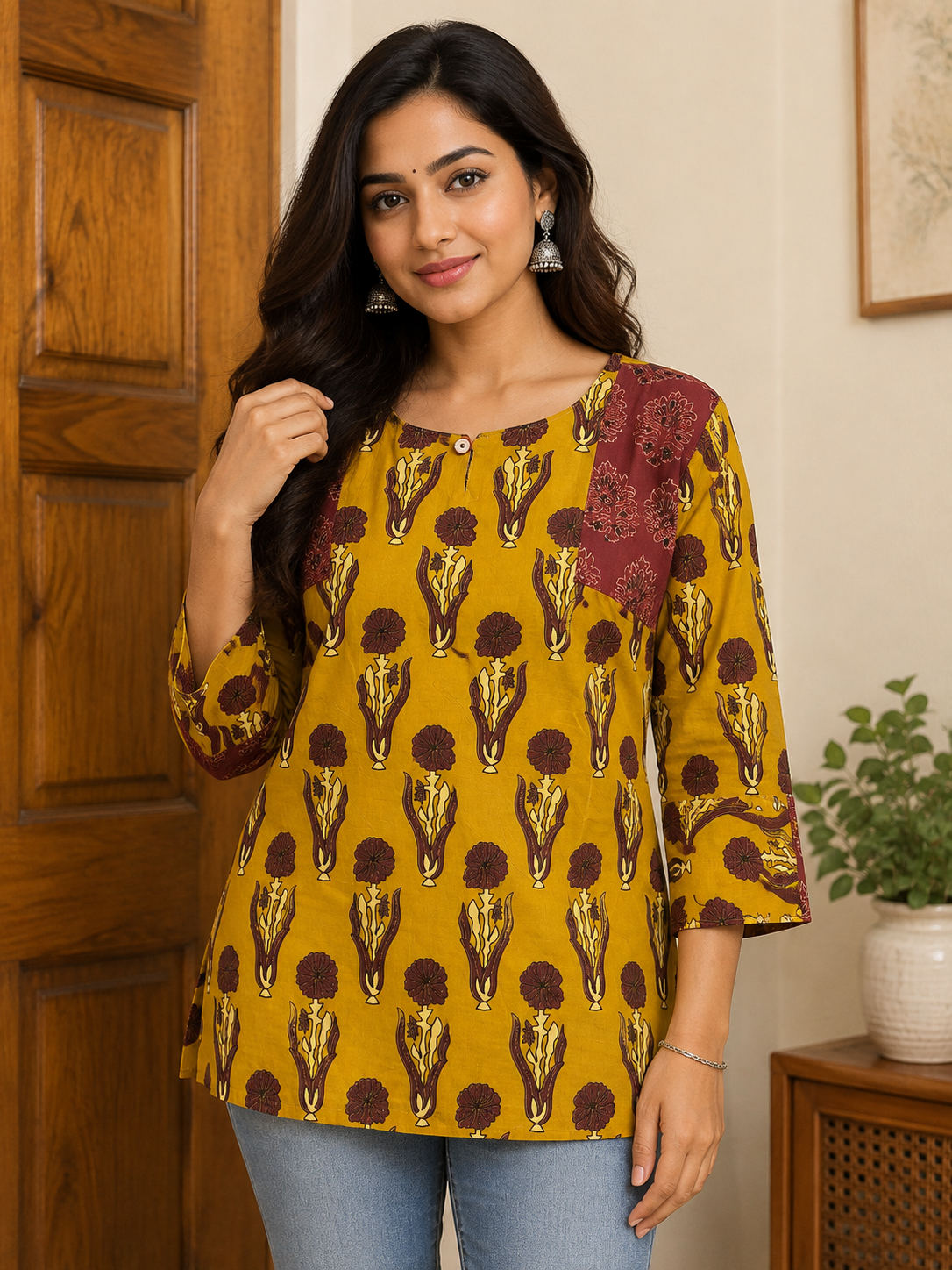 Short Top with Ajrak Print Kurta