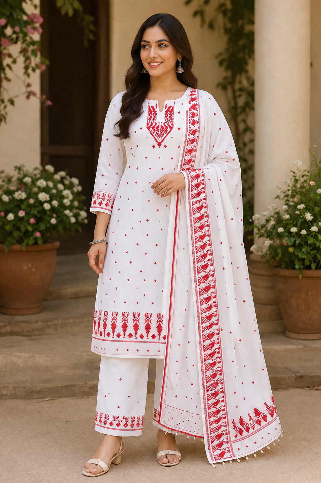 Madhubani Heritage Pure Cotton Kurti Piece with Dupatta Set - Image 10