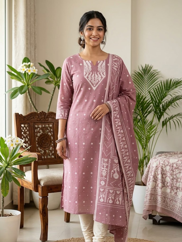 Madhubani Heritage Pure Cotton Kurti Piece with Dupatta Set - Image 6