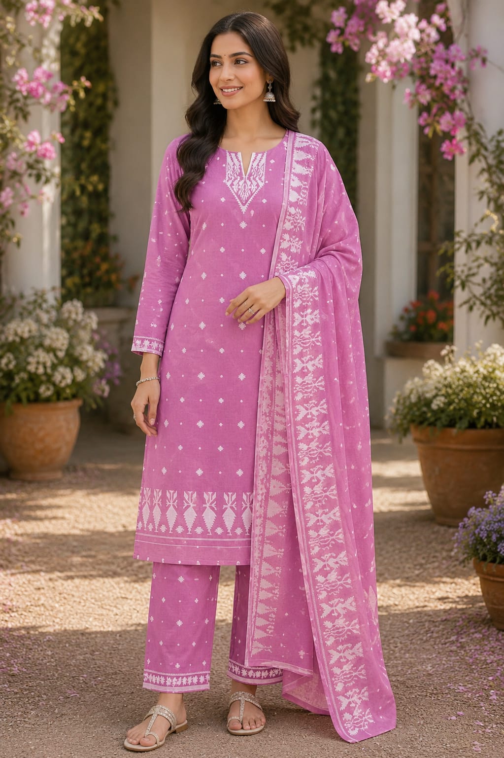 Madhubani Heritage Pure Cotton Kurti Piece with Dupatta Set